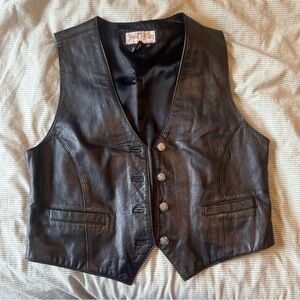 Vintage black leather vest large